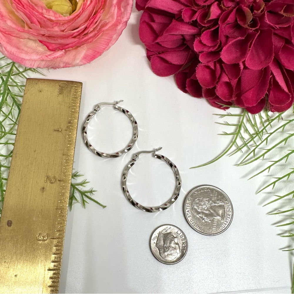 NEW⚜️Silver Plated Round Twisted Hoop Earrings - Picture 4 of 5